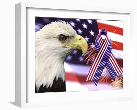 Eagle, Fireworks, Ribbon, and Flag-Bill Bachmann-Framed Photographic Print