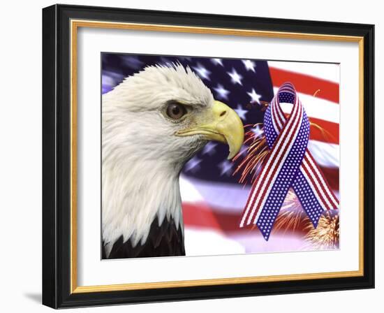 Eagle, Fireworks, Ribbon, and Flag-Bill Bachmann-Framed Photographic Print