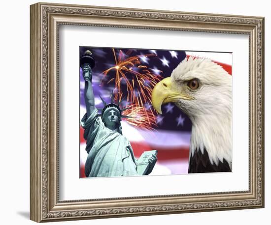 Eagle, Fireworks, Statue of Liberty-Bill Bachmann-Framed Photographic Print