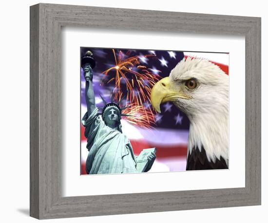 Eagle, Fireworks, Statue of Liberty-Bill Bachmann-Framed Photographic Print