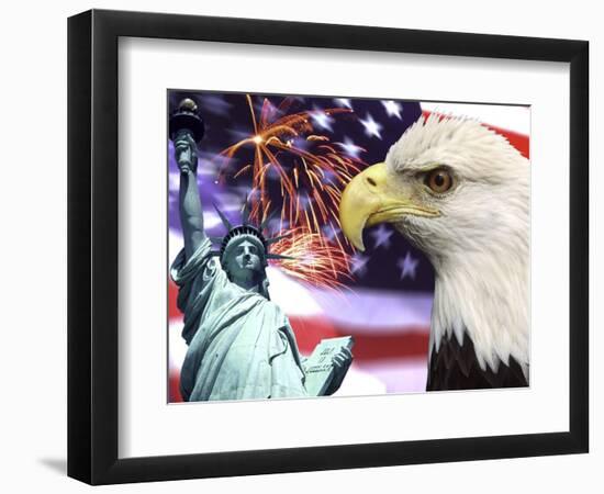 Eagle, Fireworks, Statue of Liberty-Bill Bachmann-Framed Photographic Print