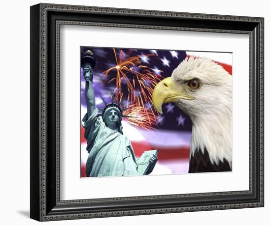 Eagle, Fireworks, Statue of Liberty-Bill Bachmann-Framed Photographic Print