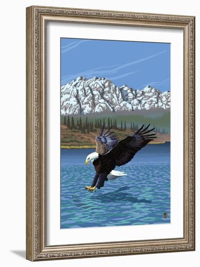 Eagle Fishing-Lantern Press-Framed Art Print