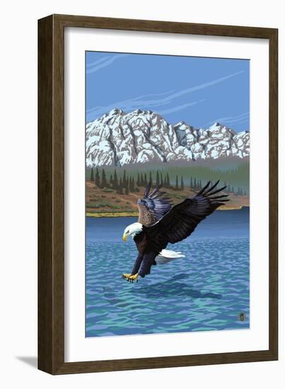 Eagle Fishing-Lantern Press-Framed Art Print