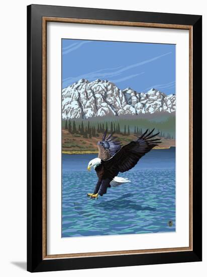 Eagle Fishing-Lantern Press-Framed Art Print