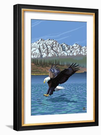 Eagle Fishing-Lantern Press-Framed Art Print