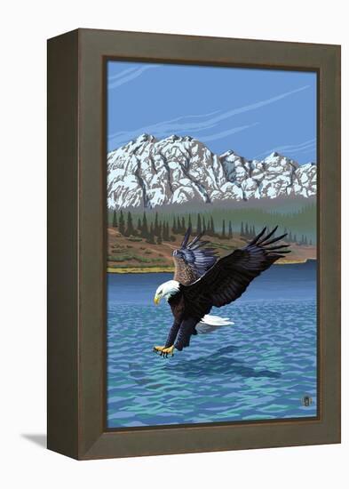 Eagle Fishing-Lantern Press-Framed Stretched Canvas