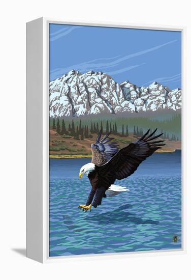 Eagle Fishing-Lantern Press-Framed Stretched Canvas