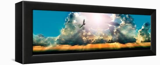 Eagle Flying in the Sky with Clouds at Sunset-null-Framed Stretched Canvas