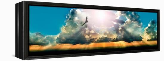 Eagle Flying in the Sky with Clouds at Sunset-null-Framed Stretched Canvas