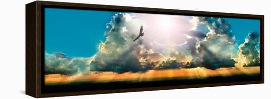Eagle Flying in the Sky with Clouds at Sunset-null-Framed Stretched Canvas