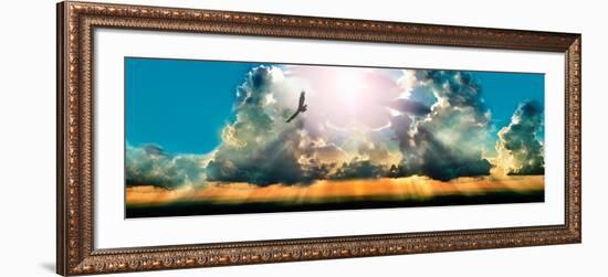 Eagle Flying in the Sky with Clouds at Sunset-null-Framed Photographic Print