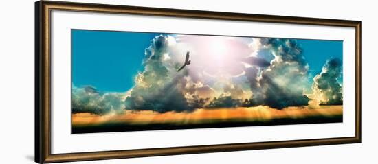 Eagle Flying in the Sky with Clouds at Sunset--Framed Photographic Print