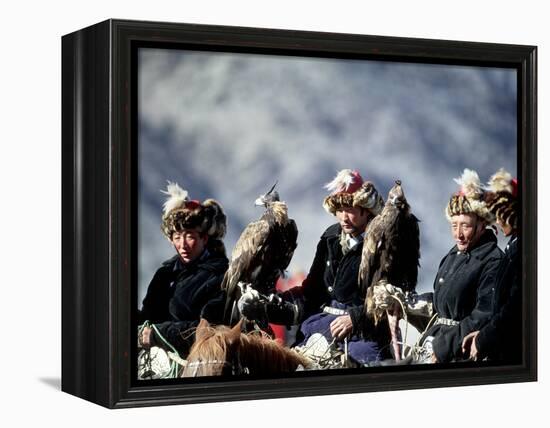 Eagle Hunters at the Golden Eagle Festival, Mongolia-Amos Nachoum-Framed Premier Image Canvas