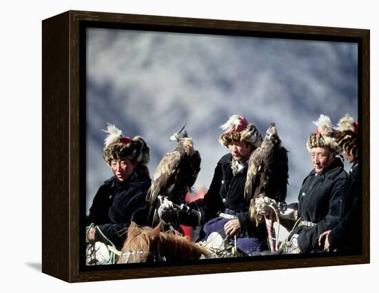 Eagle Hunters at the Golden Eagle Festival, Mongolia-Amos Nachoum-Framed Premier Image Canvas