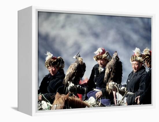 Eagle Hunters at the Golden Eagle Festival, Mongolia-Amos Nachoum-Framed Premier Image Canvas