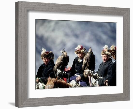 Eagle Hunters at the Golden Eagle Festival, Mongolia-Amos Nachoum-Framed Photographic Print