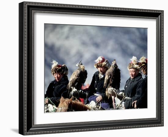 Eagle Hunters at the Golden Eagle Festival, Mongolia-Amos Nachoum-Framed Photographic Print