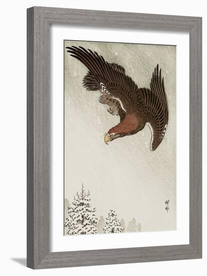 Eagle in Flight Against Snowy Sky-Koson Ohara-Framed Giclee Print