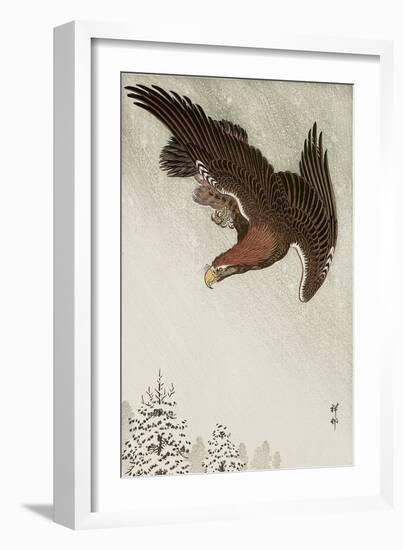 Eagle in Flight Against Snowy Sky-Koson Ohara-Framed Giclee Print