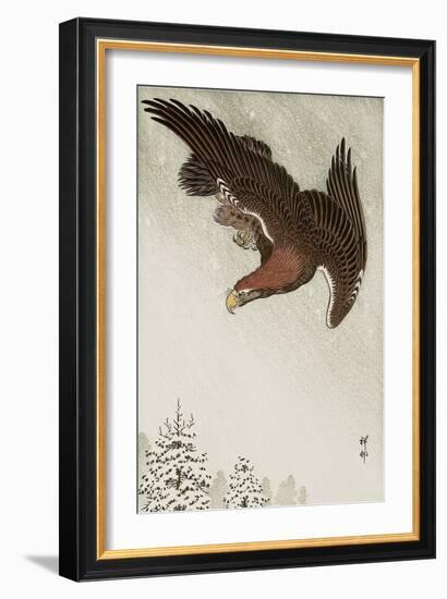 Eagle in Flight Against Snowy Sky-Koson Ohara-Framed Giclee Print