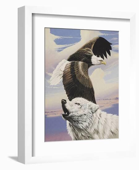 Eagle in Flight with Wolf-unknown Ampel-Framed Art Print