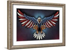 Eagle With US Flag Wings Spread-FlyLand Designs-Framed Giclee Print
