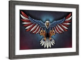 Eagle With US Flag Wings Spread-FlyLand Designs-Framed Giclee Print