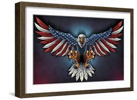 Eagle With US Flag Wings Spread-FlyLand Designs-Framed Giclee Print