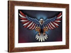 Eagle With US Flag Wings Spread-FlyLand Designs-Framed Giclee Print