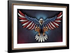 Eagle With US Flag Wings Spread-FlyLand Designs-Framed Giclee Print