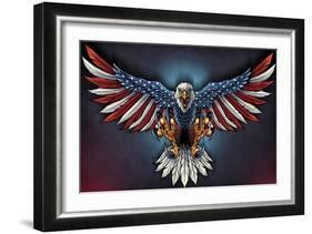 Eagle With US Flag Wings Spread-FlyLand Designs-Framed Giclee Print