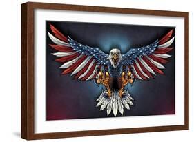 Eagle With US Flag Wings Spread-FlyLand Designs-Framed Giclee Print