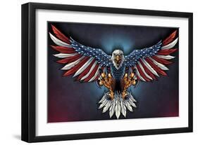 Eagle With US Flag Wings Spread-FlyLand Designs-Framed Giclee Print