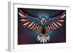 Eagle With US Flag Wings Spread-FlyLand Designs-Framed Giclee Print