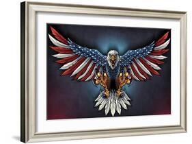 Eagle With US Flag Wings Spread-FlyLand Designs-Framed Giclee Print