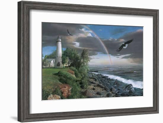 Eagles with Lighthouse-Kevin Daniel-Framed Giclee Print