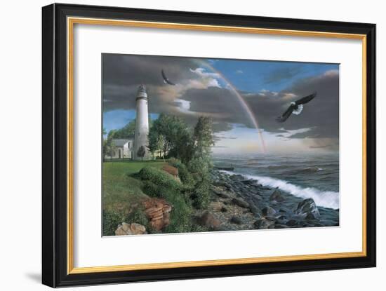 Eagles with Lighthouse-Kevin Daniel-Framed Giclee Print