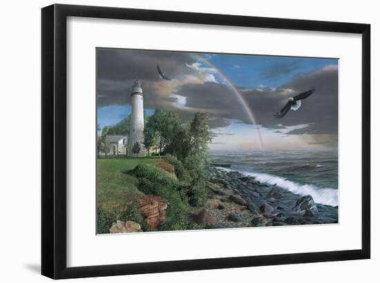 Eagles with Lighthouse-Kevin Daniel-Framed Giclee Print