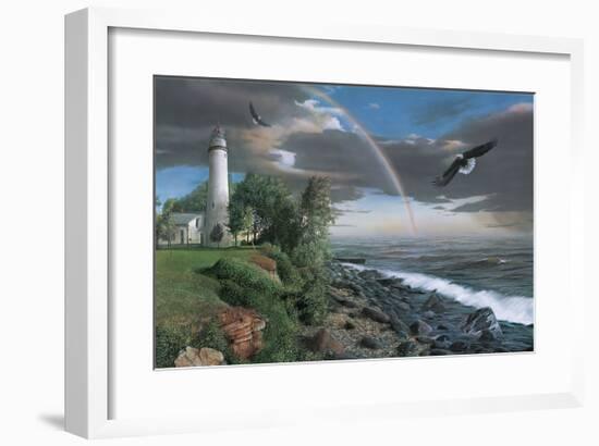 Eagles with Lighthouse-Kevin Daniel-Framed Giclee Print