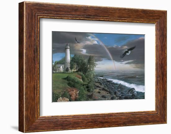 Eagles with Lighthouse-Kevin Daniel-Framed Art Print