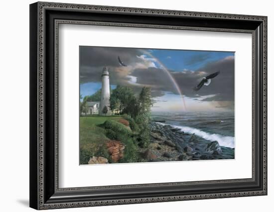 Eagles with Lighthouse-Kevin Daniel-Framed Art Print