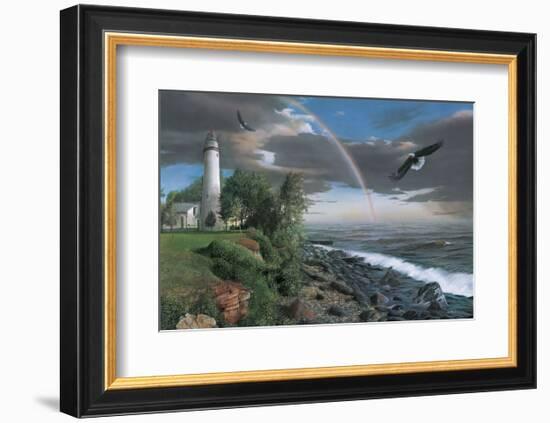 Eagles with Lighthouse-Kevin Daniel-Framed Art Print