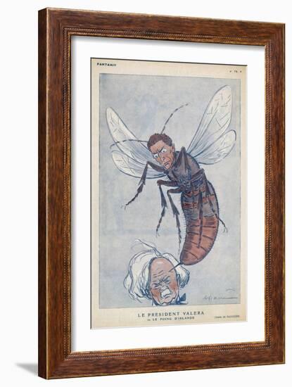 Eamonn De Valera Irish Statesman Depicted as a Wasp Stinging English Premier Lloyd George-Barrere-Framed Art Print