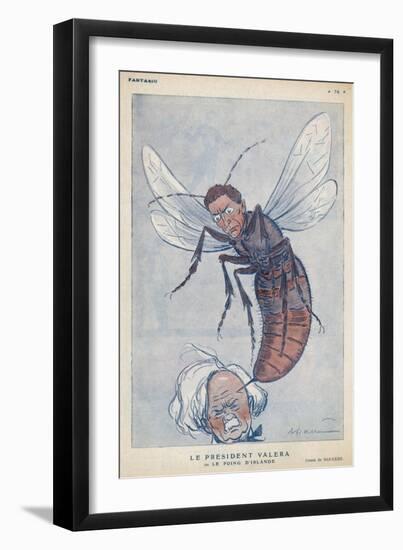 Eamonn De Valera Irish Statesman Depicted as a Wasp Stinging English Premier Lloyd George-Barrere-Framed Art Print