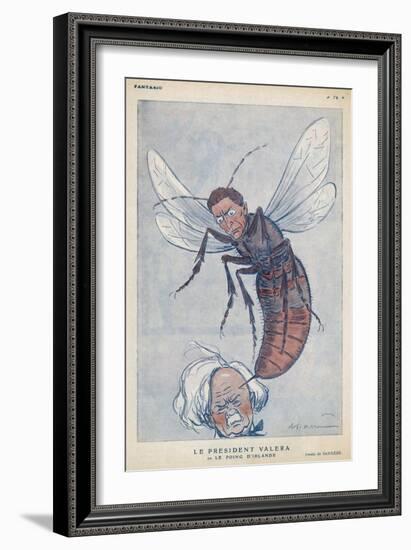 Eamonn De Valera Irish Statesman Depicted as a Wasp Stinging English Premier Lloyd George-Barrere-Framed Art Print