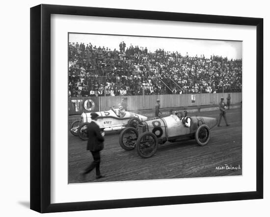 Earl Cooper and Eddie Hearne Driving Racing Cars, Tacoma Speedway (July 4, 1918)-Marvin Boland-Framed Giclee Print