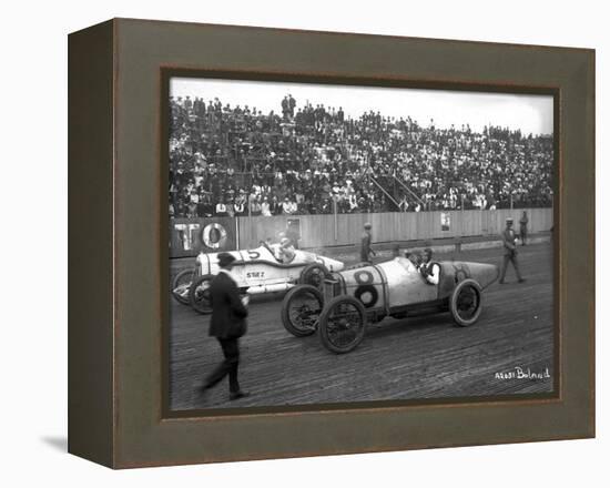 Earl Cooper and Eddie Hearne Driving Racing Cars, Tacoma Speedway (July 4, 1918)-Marvin Boland-Framed Premier Image Canvas