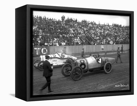 Earl Cooper and Eddie Hearne Driving Racing Cars, Tacoma Speedway (July 4, 1918)-Marvin Boland-Framed Premier Image Canvas