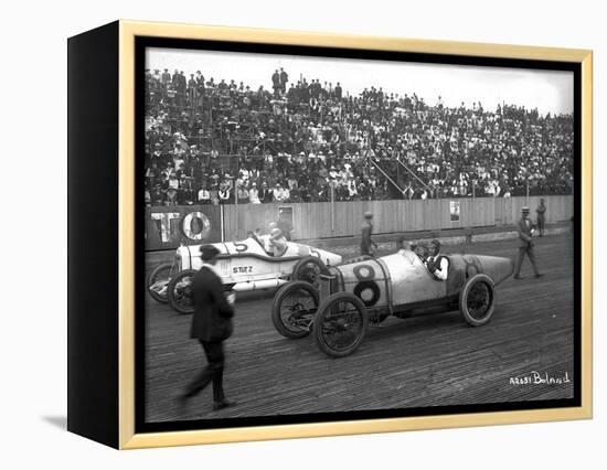 Earl Cooper and Eddie Hearne Driving Racing Cars, Tacoma Speedway (July 4, 1918)-Marvin Boland-Framed Premier Image Canvas